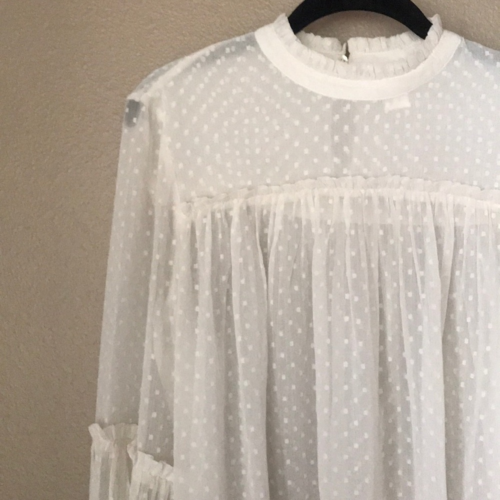 SEE THROUGH POLKA DOT HIGH NECK BLOUSE